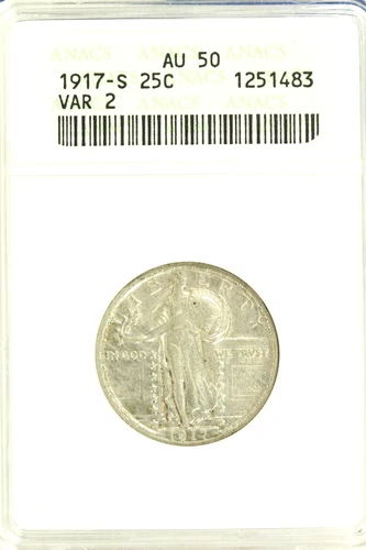1917-S Type 2 Standing Liberty Quarter : ANACS AU50