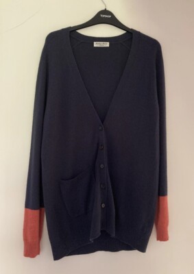 Women's Marilyn Moore Cashmere Blue/Pink Cuffed Cardigan Size 10