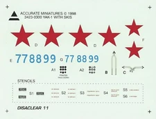 Accurate Miniatures 1/48th Scale Yak-1 with Skis Decal Set No. 3423-0300