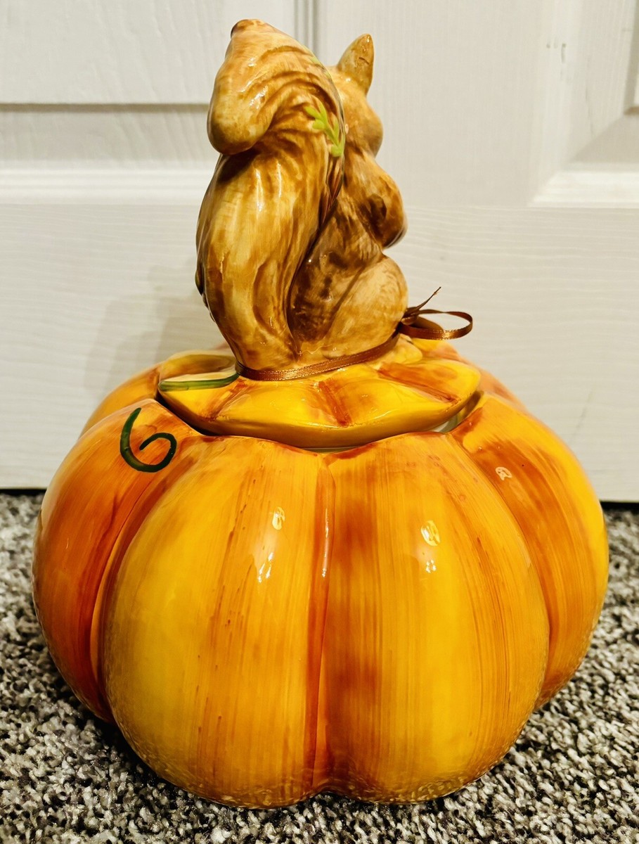 Blue Sky Clayworks Hello Fall Autumn Squirrel On Pumpkin 9