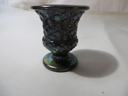 RARE VINTAGE L.E. SMITH DAISEY & BUTTON AMETHYST CARNIVAL GLASS FOOTED TOOTHPICK