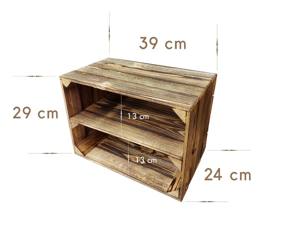 Wooden Crates, Storage Boxes with Shelves, 39x29x24 cm, Rustic Decor Crate - Image 2 of 4