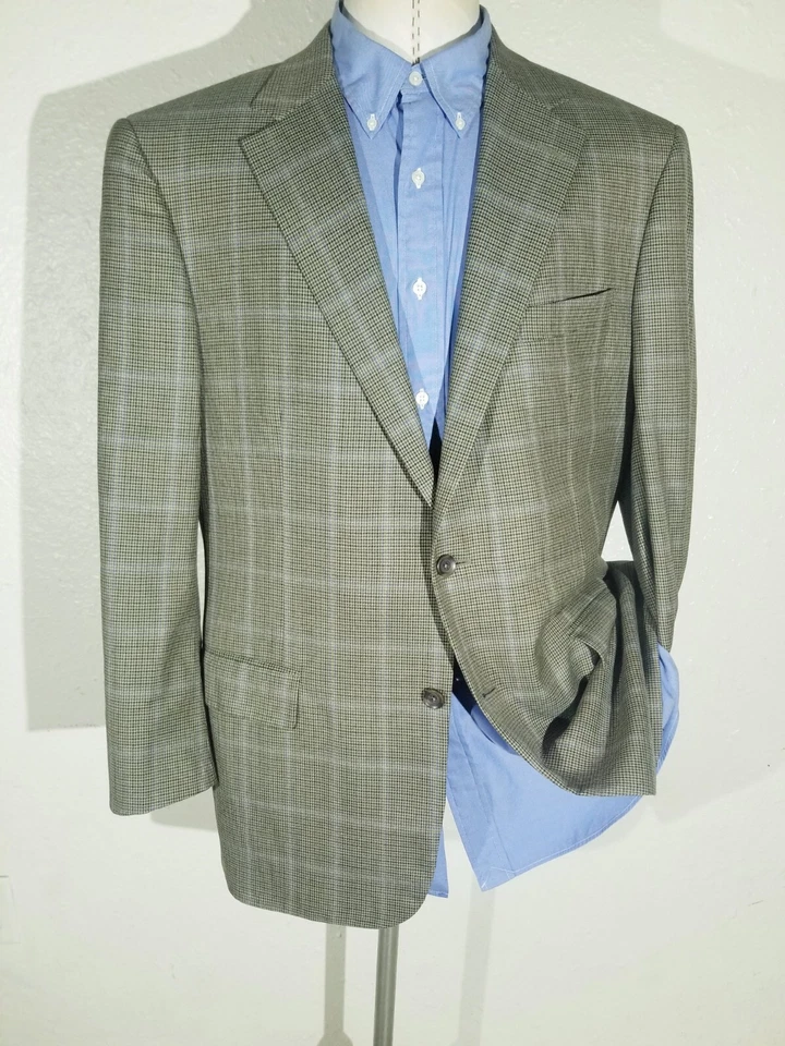 46L Samuelsohn LORO PIANA Check Blue on Brown Wool Blazer Jacket Sport Coat - Image 2 of 4