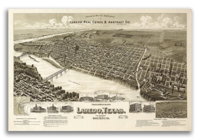 Laredo Texas 1892 Historic Panoramic Town Map - 20x30