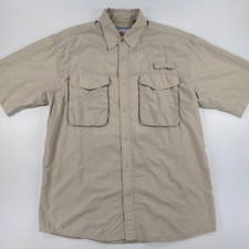Penn Reels Authentic Fishing Gear Mens Button Up S/S Shirt Beige Size L