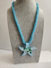 Blue Glass Beaded Starfish 16  4" Necklace Brand New