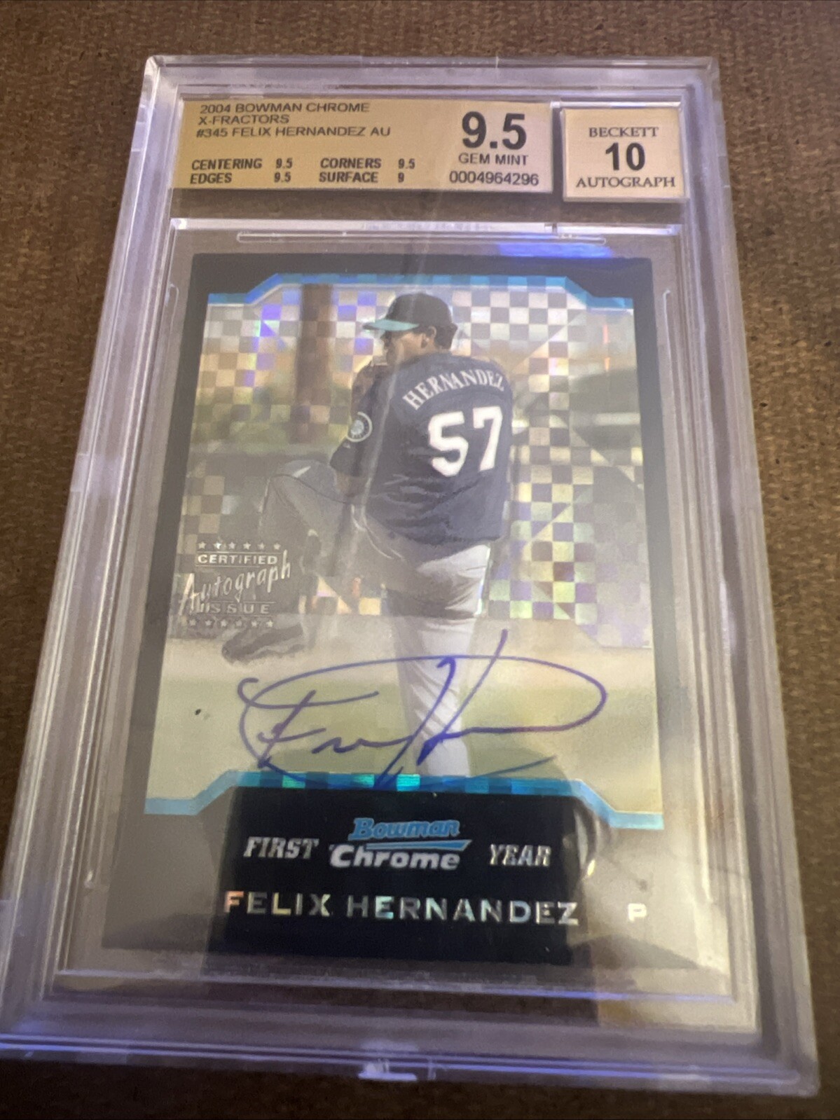 2004 Bowman Chrome X-Fractor Refractor Auto Felix Hernandez RC BGS 9.5 Gem Mint