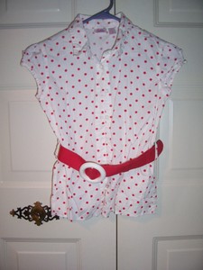 white shirt with red dots