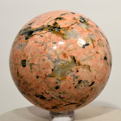 2.5'' Orange Orthoclase w/Tourmaline & Epidote Sphere Natural Mineral Madagascar