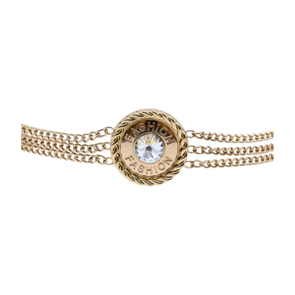 Women Beige Skinny Elastic Waistband Fashion Belt Gold Chain FASHION Buckle S M - Image 4 of 4