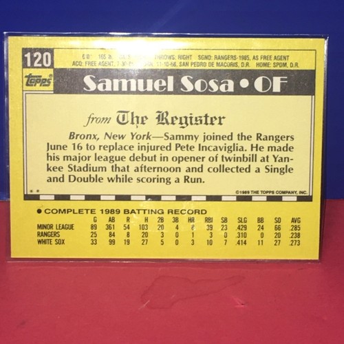 1989 Topps Debut Set-Break #120 Sammy Sosa - Picture 4 of 5