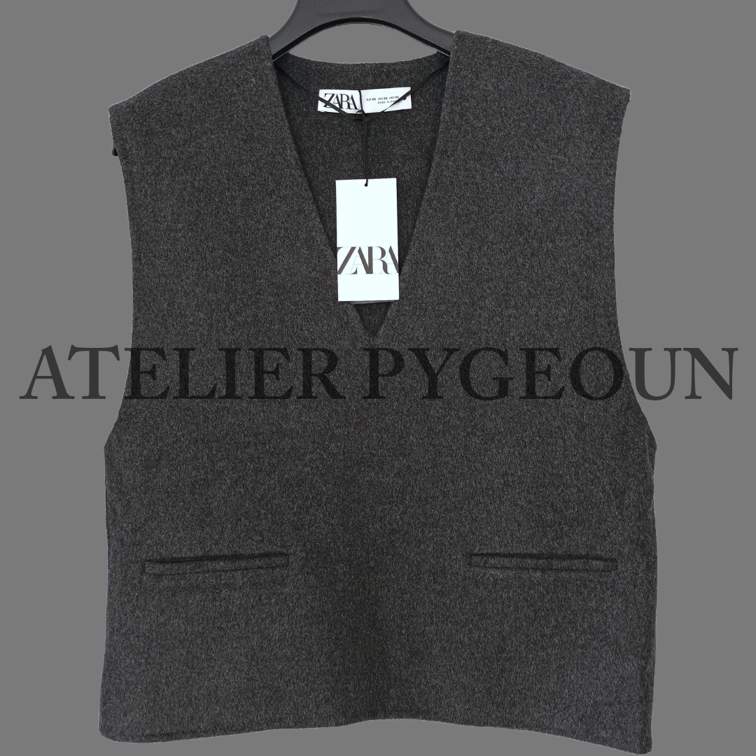 NWT ZARA Woman Wool Blend V-Neck Vest ZW Collection Anthracite Gray  7552/254 XS