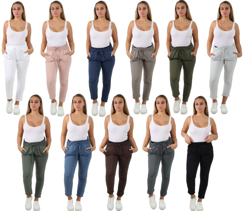 Ladies Casual Joggers Italian Plain Trousers Stretch Jogging Bottoms Women Pants - Image 1 of 1