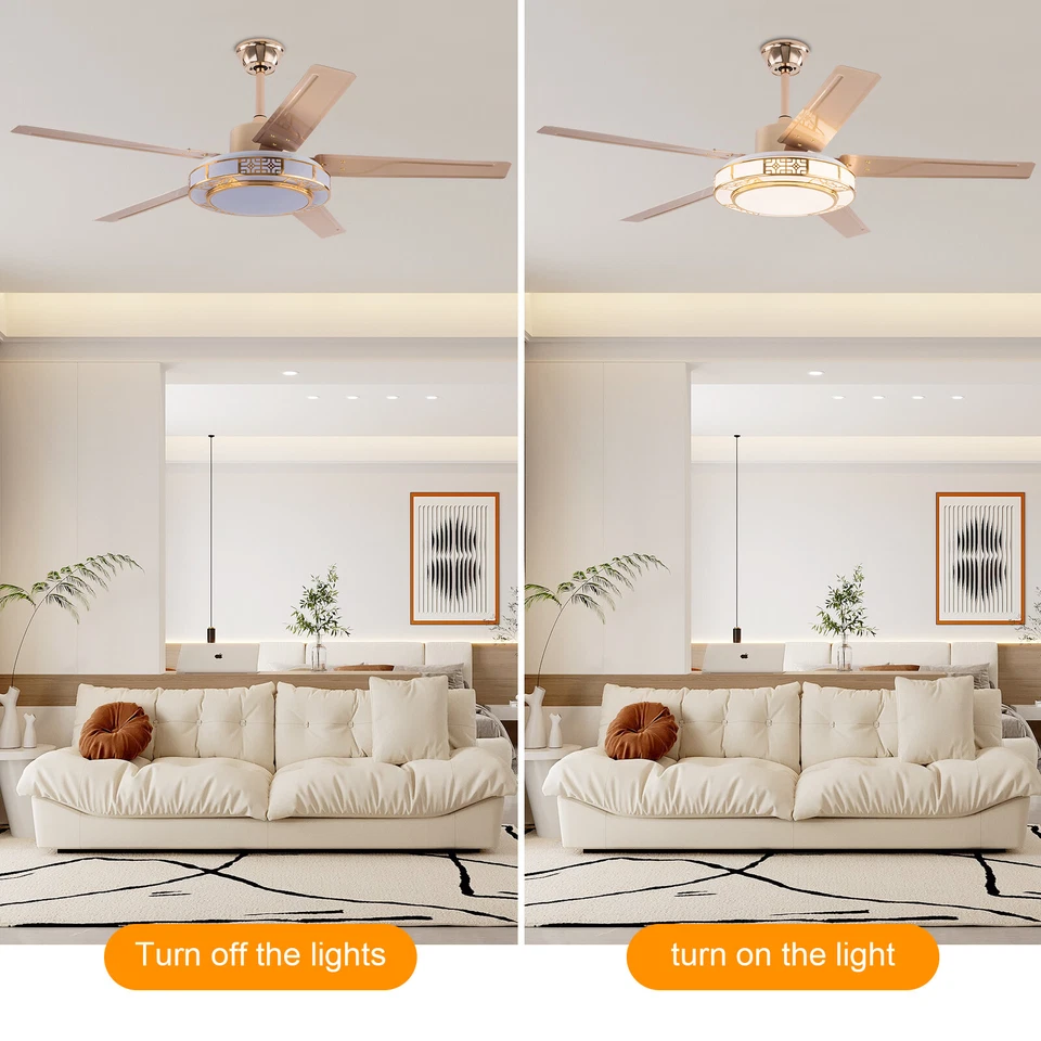 52in Ceiling Fan w/ Light and Remote Modern LED Smart Ceiling Lamp Adjustable - Image 3 of 4