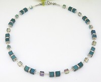 Halskette Collier Cube WüRfel HäMatit Petrol Blau GrüN Changierend Strass 536Z