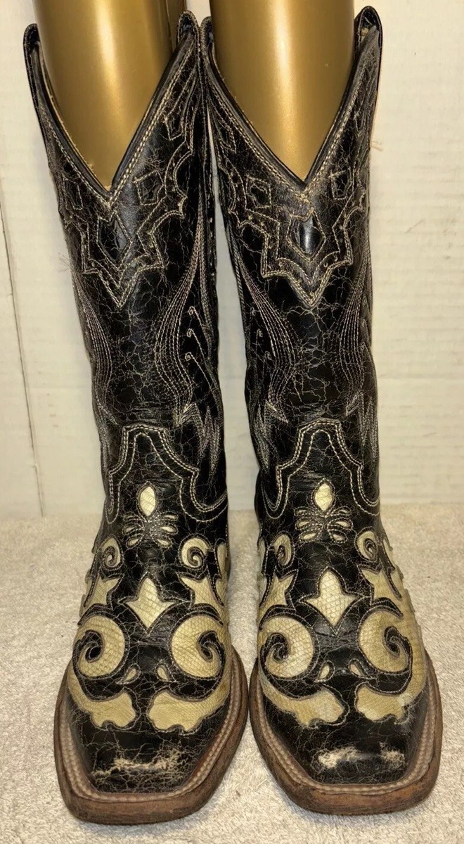 Corral Woman Western Cowgirl Boots Embroidered Black Leather Sz