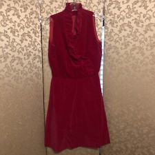 Vintage Red Velvet Ruffle Wrap Dress Size XS 2 4