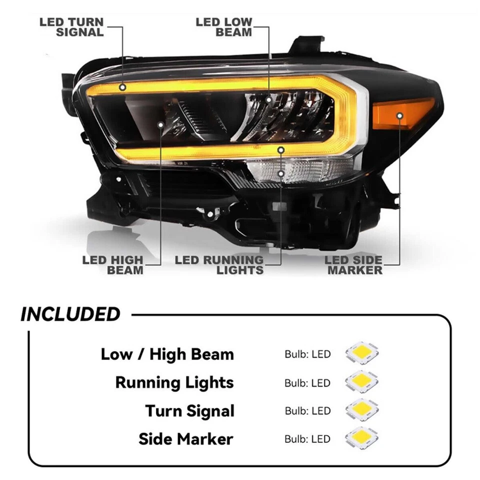 Pair Full LED Headlights Headlamps Set Fit 2020-2023 Toyota Tacoma Limited / TRD - Image 2 of 4