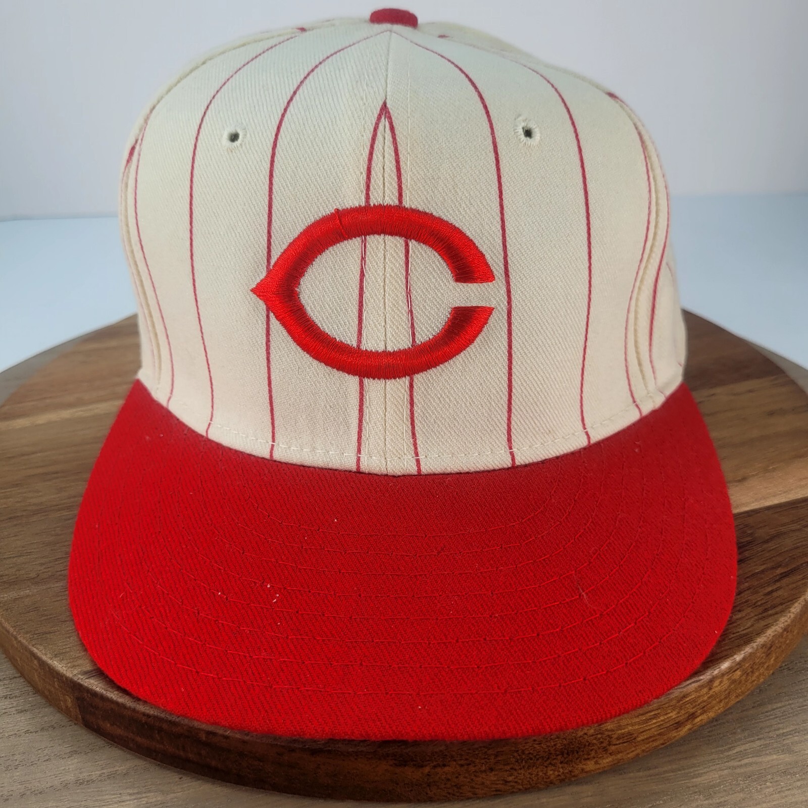 🔥VTG New Era Pro 59/50 STRIPED Cincinnati Reds Fitted Wool Hat Size 7 1/4