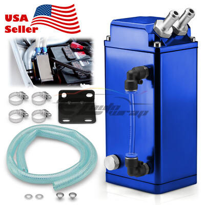 #ad Blue Billet Square Aluminum Engine Oil Catch Tank Can Reservoir Breather Kit #2 $26.88