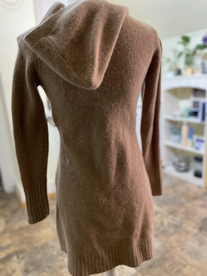 Cárdigan Largo Suéter Abrigo Talla L Tostado/Marrón Botón Frontal Con Dos Bolsillos Foto 4 de 4