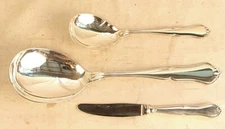 W&S SORENSEN DANISH SILVER RITA * LG & MED SERVING SPOONS, BUTTER KNIFE c.1940