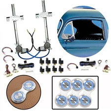 2 Door Flat Glass Window Kit Blue Lighted Retro Silver Billet Aluminum Switches