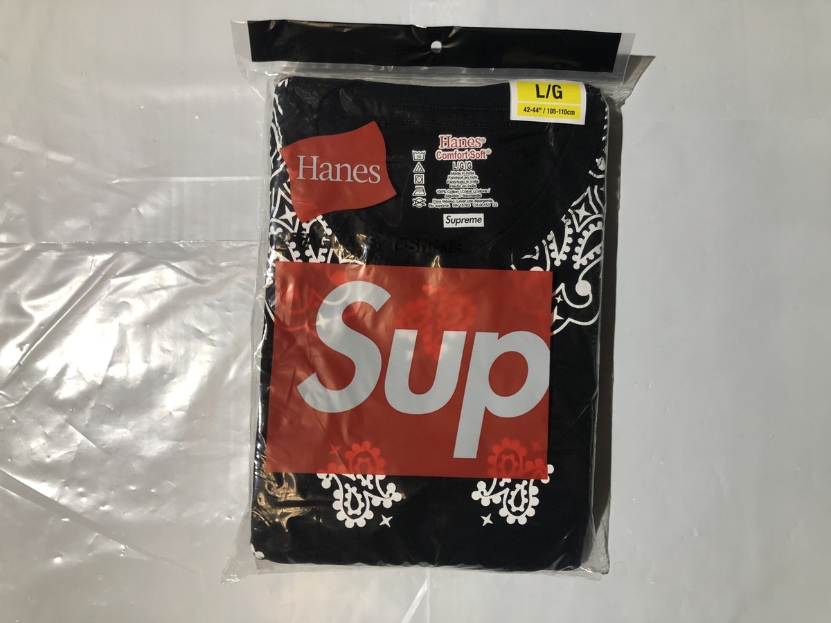 Supreme Hanes Bandana Tagless Tees (2 Pack) Black L F/W 22 Supreme Hanes Bandana Tagless Tees (2 Pack) Black L F/W 22