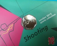 OLYMPIC SHOOTING 50p coin Royal Mint carded bunc,bu official