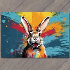 Art Print Bunny Rabbit Smiling Happy Retro Pop Art Splash Colors Cute Fun Vibran