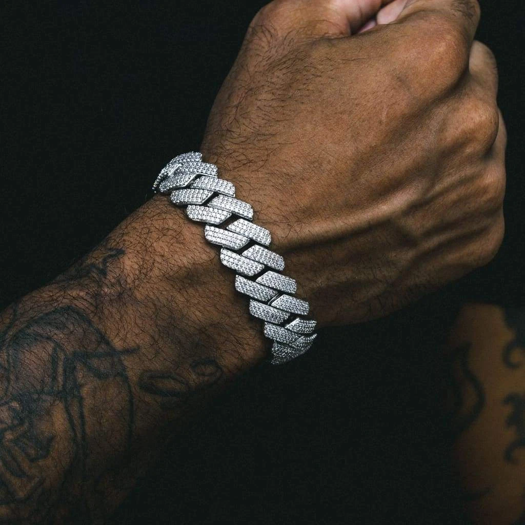 Men s Round Cubic Zirconia Cuban Link Bracelet 14k White Gold