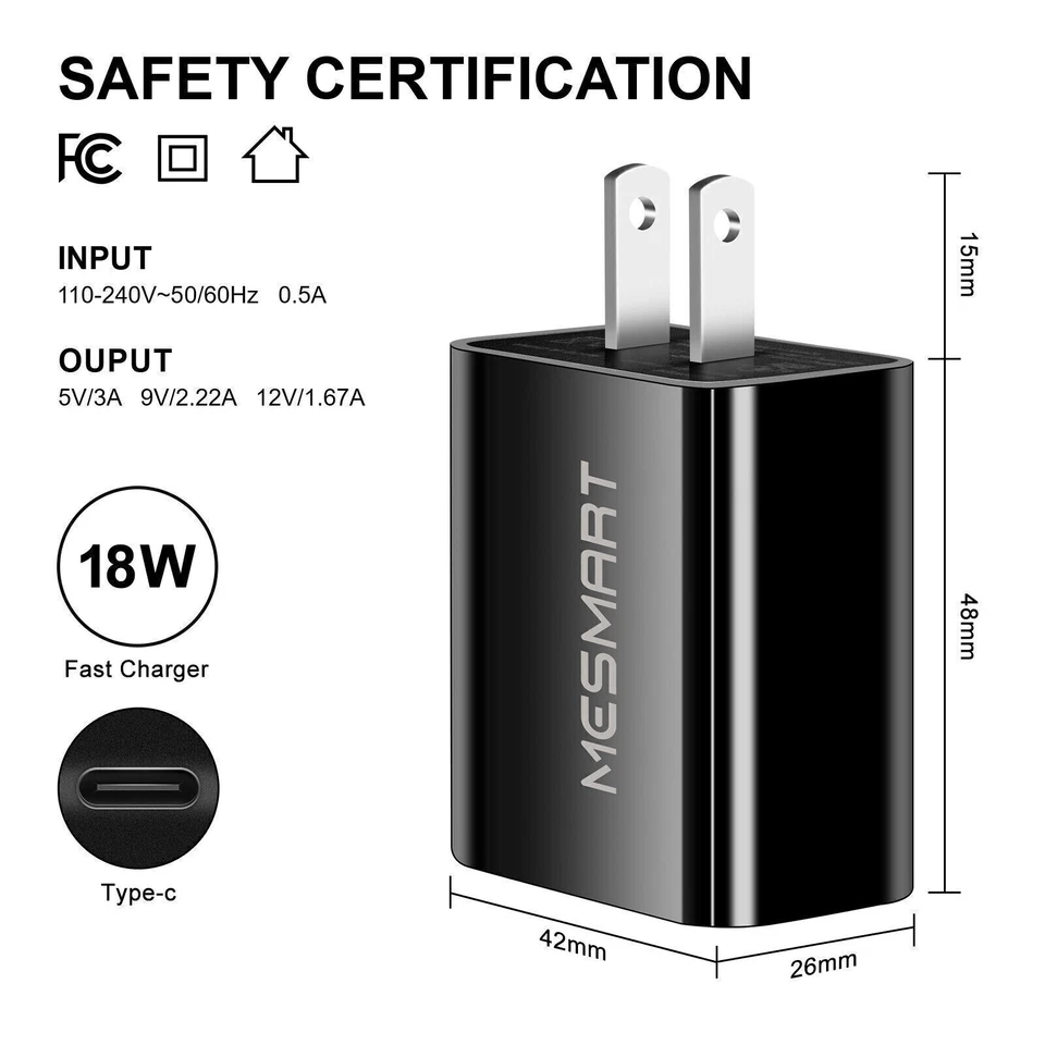 Cargador de pared rápido PD tipo C de 18 W + cable de 3 pies para Samsung Galaxy S25 Ultra S24 FE Foto 2 de 4