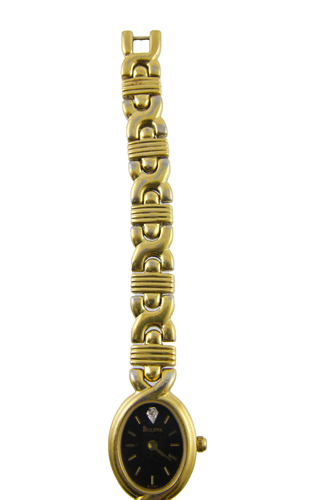Orologio Donna Bulova Diamante Accento Nero Quadrante Ovale Tono Oro Vestito 97P57 Funzionante! - Foto 5 di 12