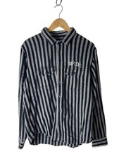 Supreme Long Sleeve Shirt M Cotton GRY BLK Stripe