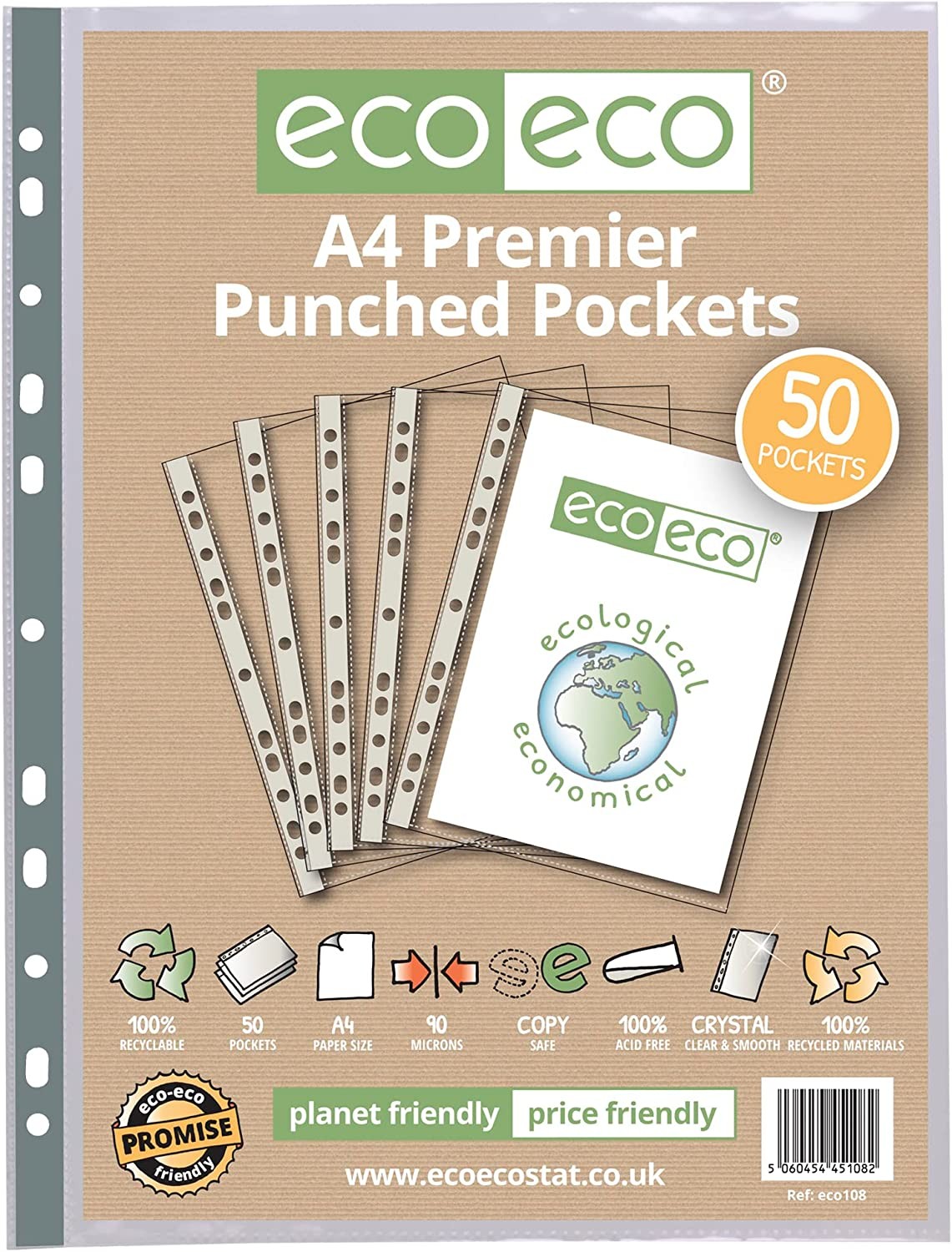 eco eco A4 Premier Multi Punched Pockets 100% Recycled X 50 Home Office