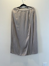 American Vintage Gray Women s Solid Satin Maxi Skirt, Lined Drawstring L