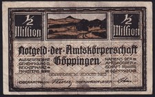 Germany Goeppingen 1/2 Million Mark 1923 Old Vintage Emergency Money Banknote VF