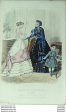 Fashion Engraving Magasin Demoiselles 1866 # 11 (Watercolor Old Fashion Plate)