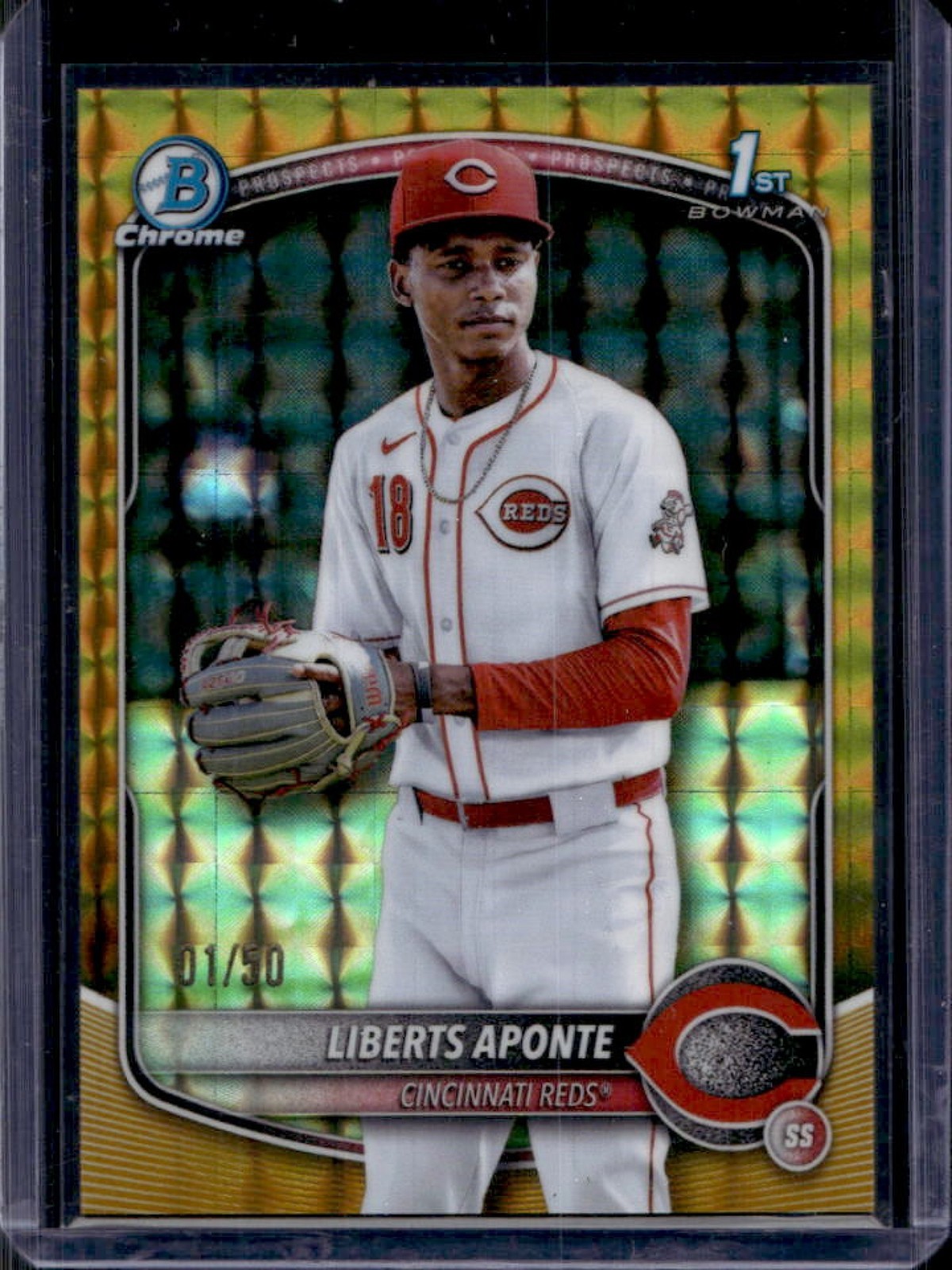 2025 Bowman Chrome Liberts Aponte Gold Geometric Refractor 1st #1/50