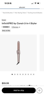 Conair InfinitiPRO 2-in-1 Styler Curling Iron 1'' flat iron WORKS PERFECT SEE DES