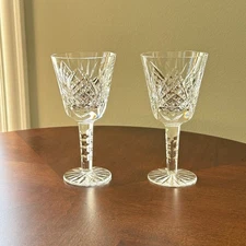 Tipperary Dove Hill Wine Glasses (2) Oval Cut Stem Irish Crystal 6 1/4" Tall