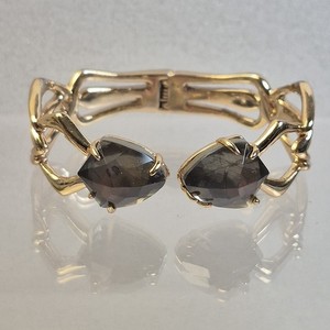 Authentic Alexis Bittar Yellow Gold Plated Hinged Fancy Pyrite Doublet Bracelet Clamper