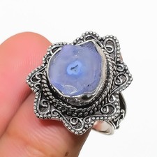 Blue Solar Quartz Gemstone Handmade 925 Sterling Silver Jewelry Ring Size 8 h049