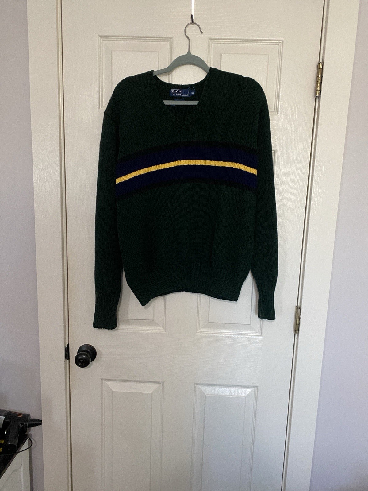 Vintage Polo Ralph Lauren Striped Knit Sweater Men’s Size XL  Hunter Green