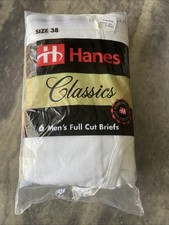 Vintage Mens Classic Hanes Briefs Size 38 - 6 Pack 100 Cotton 1993 New Styl7760