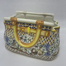 Elegant  Portugal Ceramic Handbag Vase Signed And 1 Of A Kind