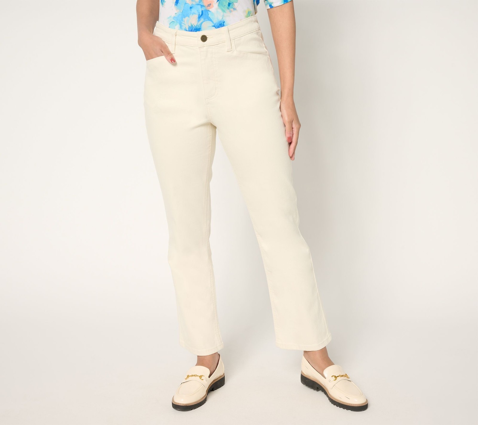 Susan Graver Women's Pants Sz 4 Regular Stretch Denim Boot-Cut White A681019