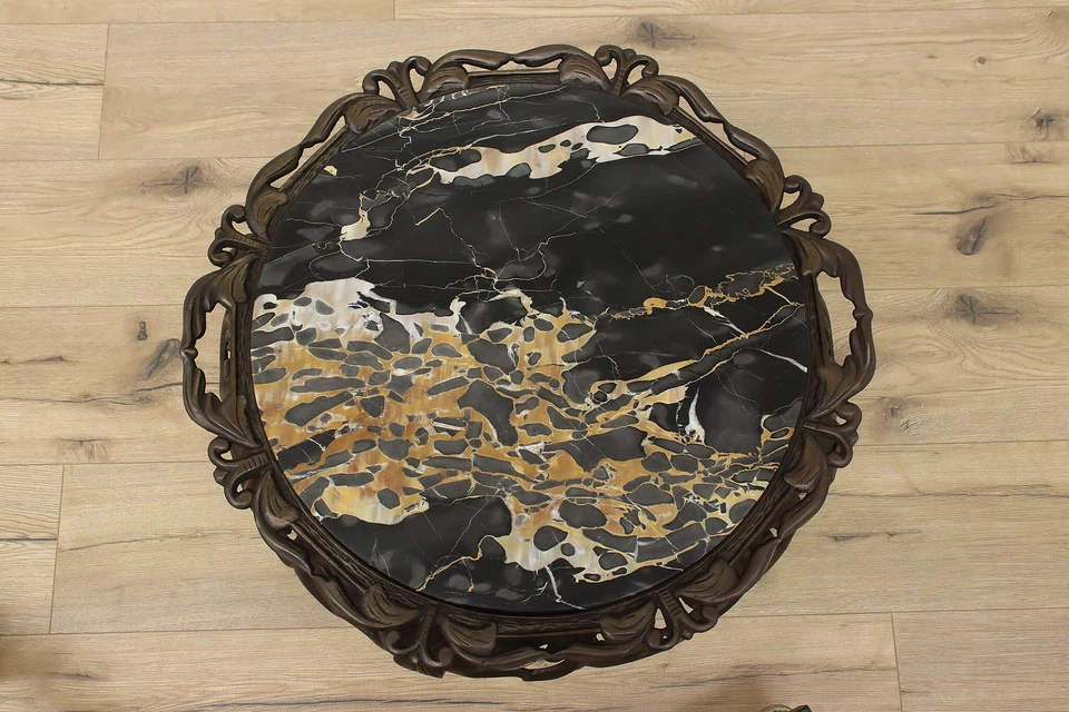 Mesa de centro de patio victoriana vintage de hierro fundido y mármol #52500 Foto 3 de 4