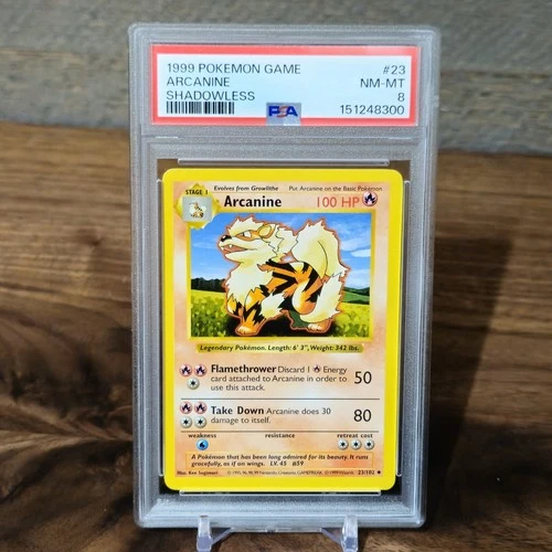 1999 Pokemon Base Set Arcanine #23 Shadowless PSA 8