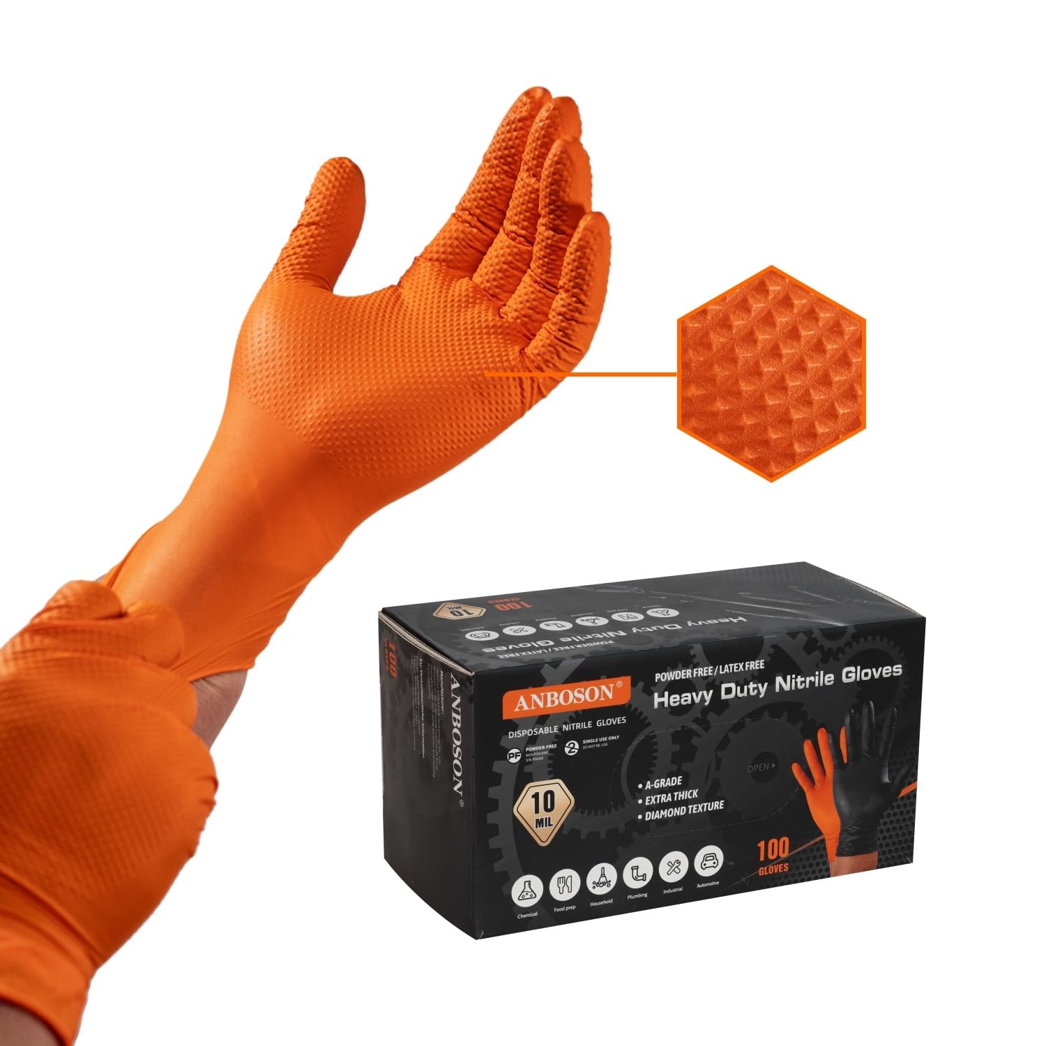 10 Mil Heavy Duty Nitrile Gloves for Mechanics with Diamond Texture